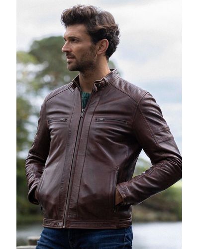 Lakeland Leather 'charlie' Leather Jacket With Tonal Stripe - Brown