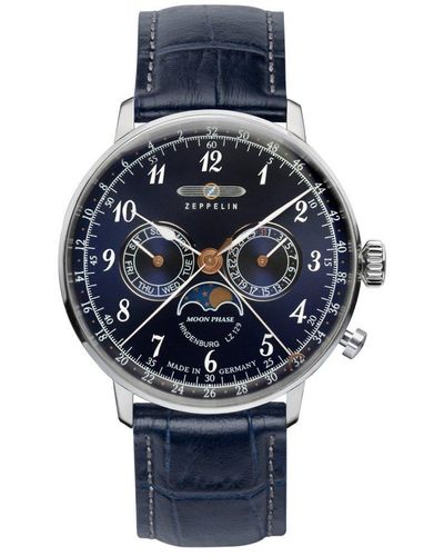 ZEPPELIN Hindenberg Moonphase Stainless Steel Classic Analogue Watch - 7036-3 - Blue