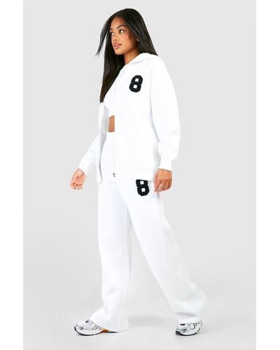 Boohoo Towelling Applique Slogan Zip Through Hooded Tracksuit - White