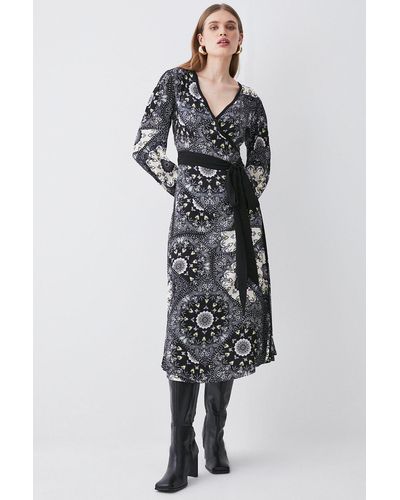 Karen Millen Mono Scarf Wrap Woven Midi Dress - Multicolour