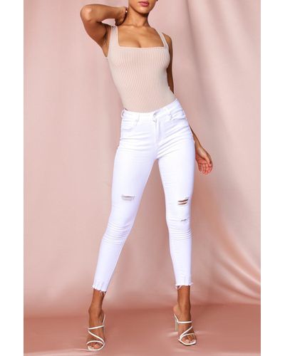 MissPap High Waisted Distressed Skinny Jean - Pink