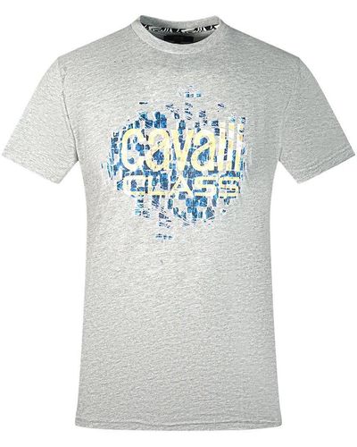 Class Roberto Cavalli Gradien Scales Design Logo Grey T-shirt