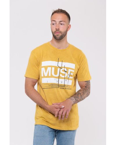 Muse Origin Of Symmetry Dip Dye Mineral Wash Unisex T Shirt - Yellow