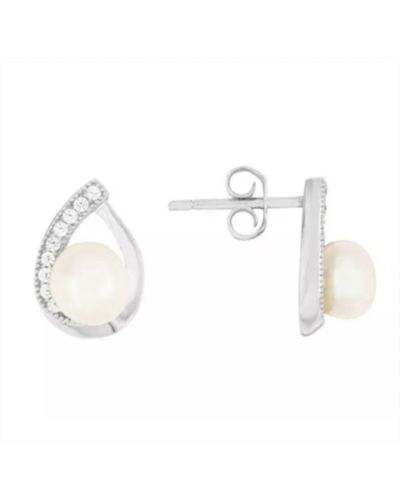 The Fine Collective Freshwater Pearl & Cubic Zirconia Stud Earrings - White