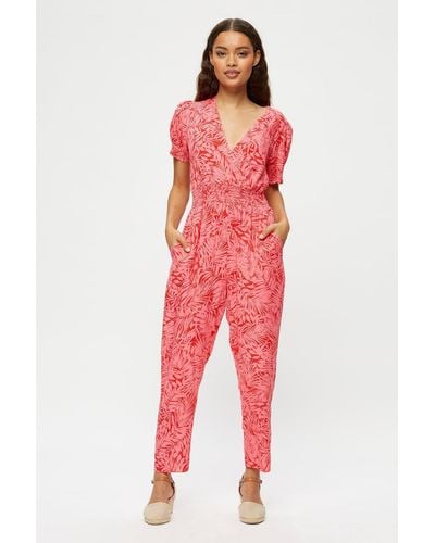 Dorothy Perkins Petite Pink & Red Palm Print Jumpsuit
