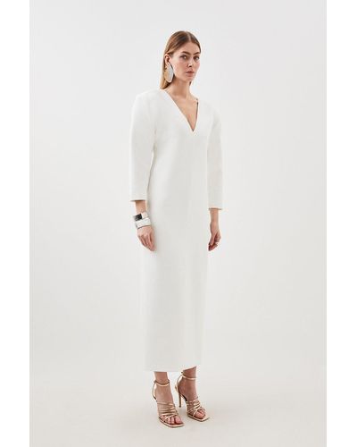 Karen Millen Petite Compact Stretch Tailored Ruched Sleeve Maxi Dress - Natural