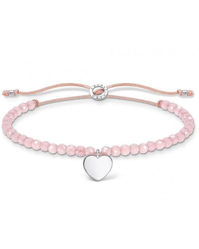 Thomas Sabo Silver Heart Rose Quartz Beaded Tie Bracelet - A1985-813-9-l20v - Pink