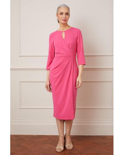 Wallis Crepe Keyhole Puff Sleeve Midi Dress - Pink