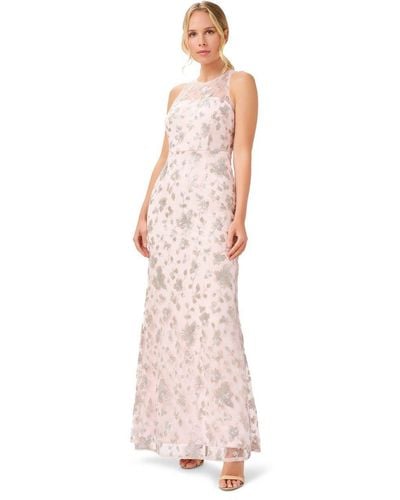 Adrianna Papell Floral Sequin Halter Gown - Pink