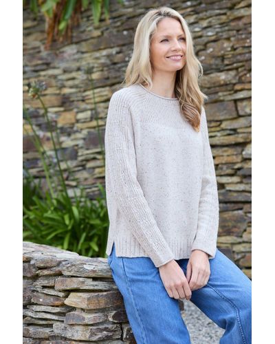 LILY & ME Full Length Raglan Sleeves Thistle Jumper Fleck Knit Rolled Neck And - Grey
