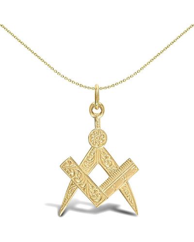 Jewelco London Solid 9ct Yellow Gold Masonic Square Compass Charm Pendant - Jpd276 - Metallic