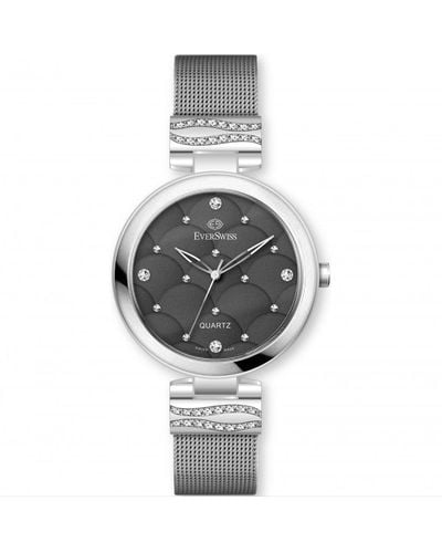EverSwiss Crystaline Stainless Steel Fashion Analogue Quartz Watch - 2808-lsb - Black