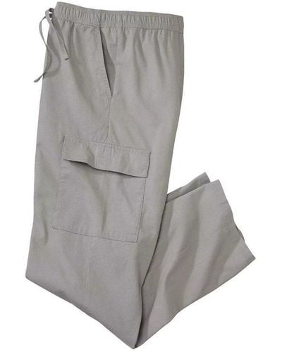 Atlas For Men Canvas Elasticated Waist Cargo Trousers - Grey