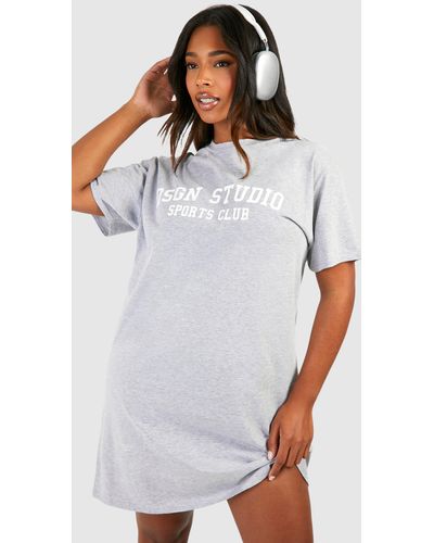 Boohoo Plus Dsgn Studio Sports Club T-shirt Dress - White