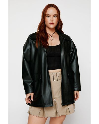 Nasty Gal Plus Size Clean Pocket Detail Faux Leather Jacket - Black