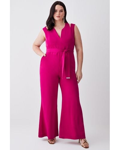 Karen Millen Plus Size Soft Tailored Wide Leg Jumpsuit - Pink