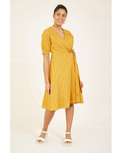 Yumi' Broderie Anglaise Cotton 'rhea' Wrap Dress - Yellow