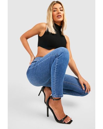 Boohoo Butt Shaper High Waisted Distressed Skinny Jeans - Blue