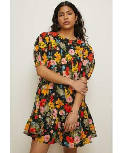 Oasis Painted Floral Tiered Smock Dress - Multicolour