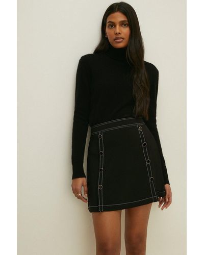Oasis Double Button Front Mini Skirt - Black