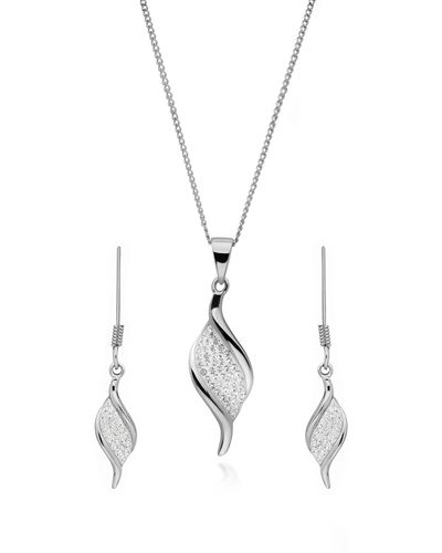 The Fine Collective Crystal Twist Pendant & Drop Earring Set - White