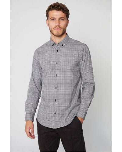 Threadbare 'zedd' Cotton Long Sleeve Check Shirt With Stretch - Grey