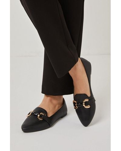 Wallis Leila Pointed Snaffle Trim Flexible Ballerina Court Shoes - Black