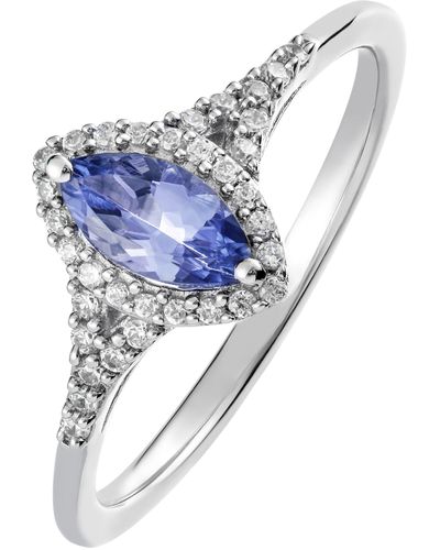 The Fine Collective 9ct White Gold Tanzanite And 0.14ct Diamond Ring - Blue