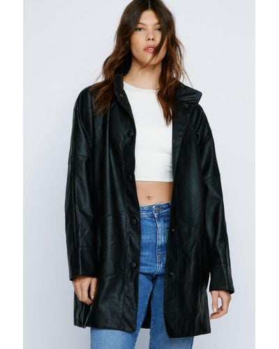 Nasty Gal Oversized Faux Leather Longline Jacket - Black