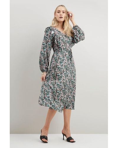 Wallis Ditsy Floral Ruffle Button Through Dress - Grey