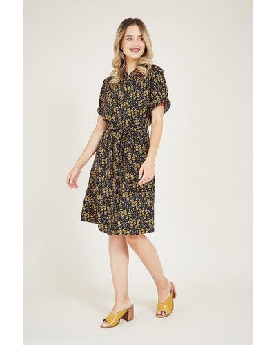 Yumi' Mustard Floral Shirt Dress - Natural