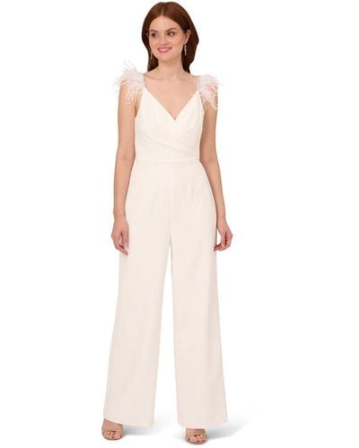Adrianna Papell Bead Feather Crepe Jumpsuit - White