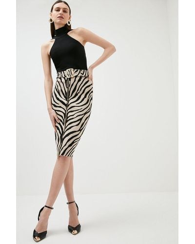 Karen Millen Zebra Jacquard Bandage Knit Belted Skirt - Black