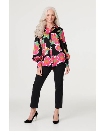 Izabel London Floral Long Puff Sleeve Blouse - Red