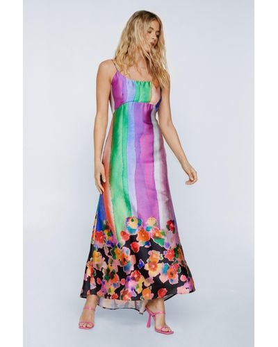 Nasty Gal Tie Dye Floral Placement Print Embellished Maxi Dress - White
