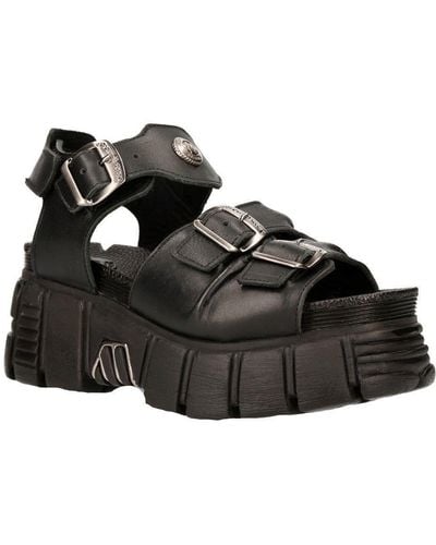 New Rock Unisex Metallic Punk Sandal Boots- M-bios101-c2 - Black