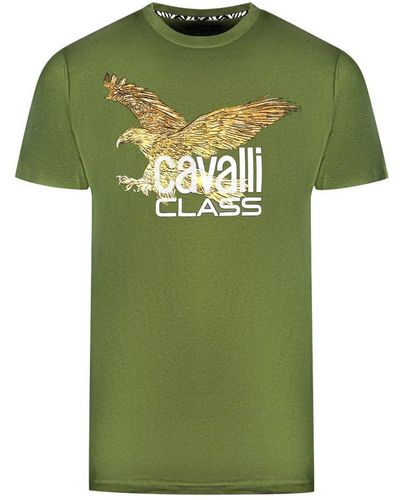 Class Roberto Cavalli Gold Eagle Logo Green T-shirt