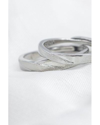 The Colourful Aura Adjustable Silver Couple Promise Twist Infinity Ring Set - Grey