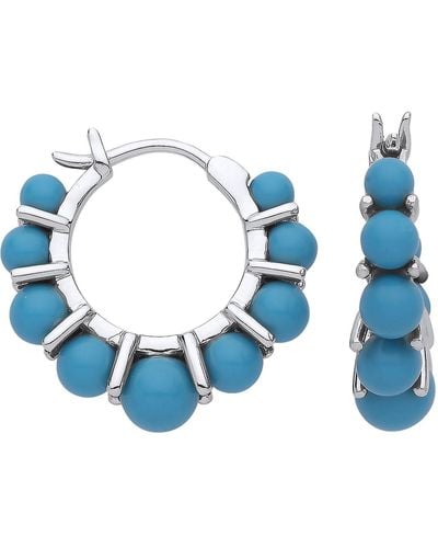 Jewelco London Silver Teal Turquoise Graduating Bubbly Hoop Drop Earrings 20mm - Blue
