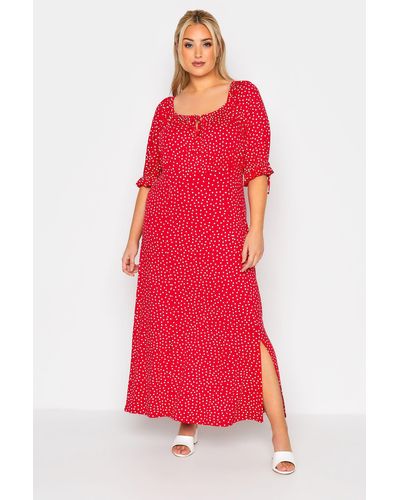 Yours Milkmaid Side Split Maxi Dress - Red