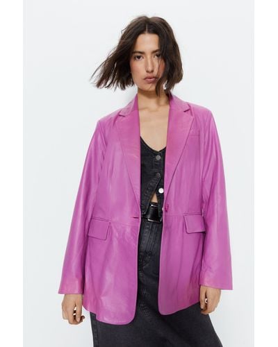 Warehouse Real Leather Oversized Blazer - Pink