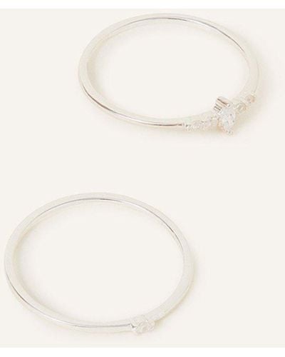 Accessorize Sterling Silver Sparkle Stacking Rings Set Of Two - Natural