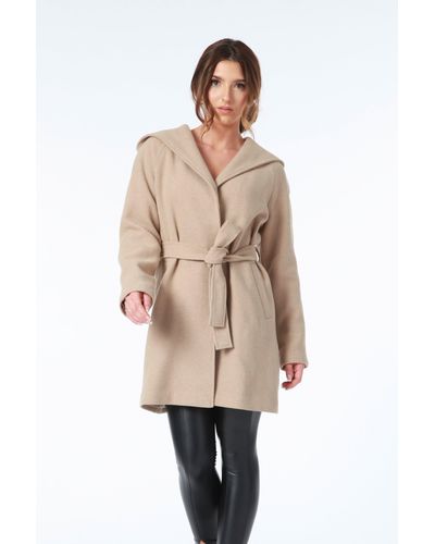 Double Second Hooded Wool Blend Wrap Coat - Natural