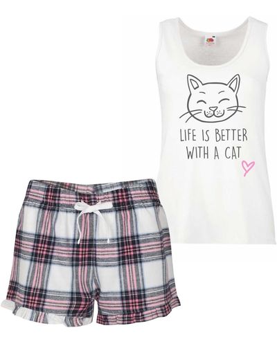 60 SECOND MAKEOVER Life Is Better With A Cat Pyjama Set - White