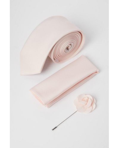 Burton Blush Wedding Tie Set With Matching Lapel Pin - Pink