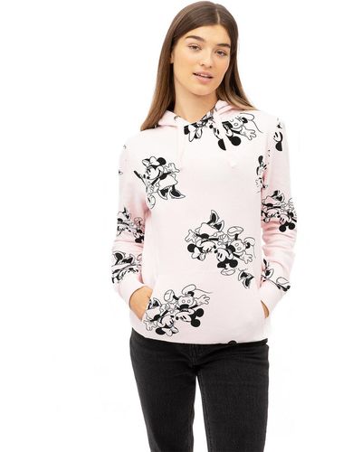 Disney Mickey & Minnie Mouse Aop Womens Pullover Hoodie - Natural