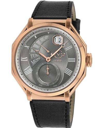 Gv2 Marchese 42423 Italian Black Leather Swiss Quartz Watch - Grey