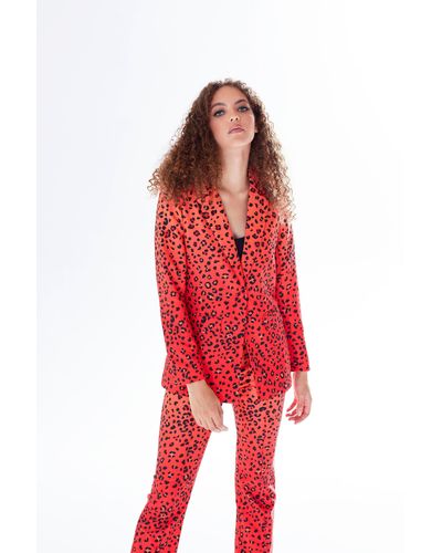 Liquorish Leopard Print Ombre Suit Blazer In Orange - Red