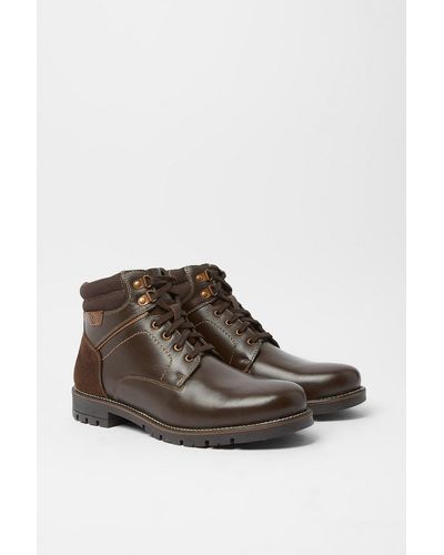 MAINE : Billy Lace Up Mix Material Boots - Brown