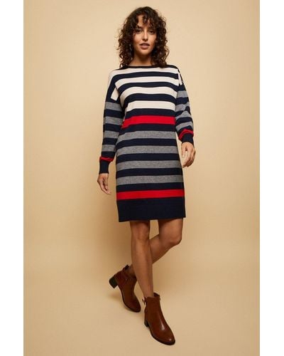 Wallis Grey Contrast Stripe Buttoned Dress - Blue